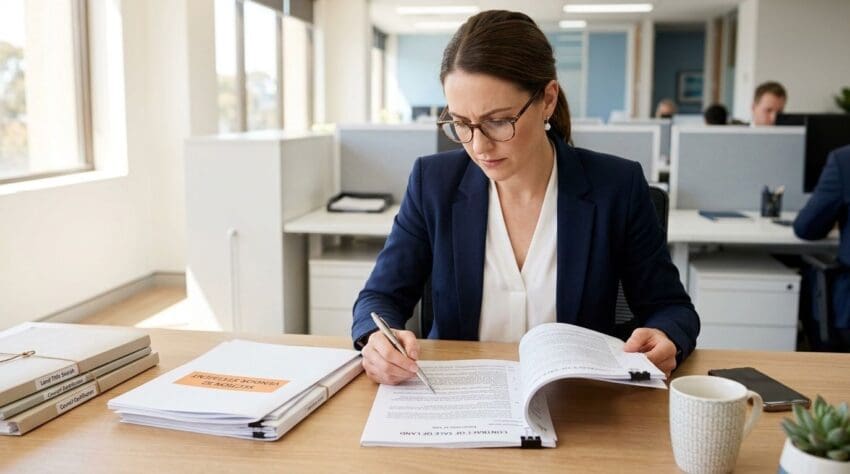 Conveyancing solicitor reviewing a contract
