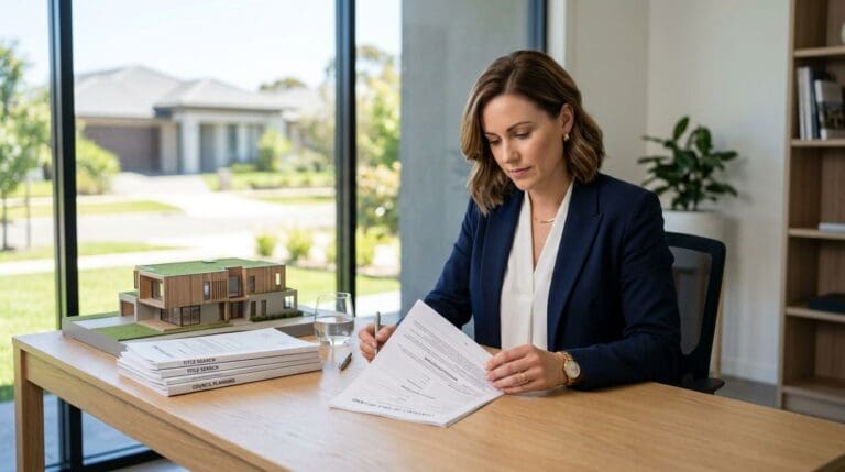 Property Conveyancing Specialists - A lawyer reviewing a contract of sale at her desk