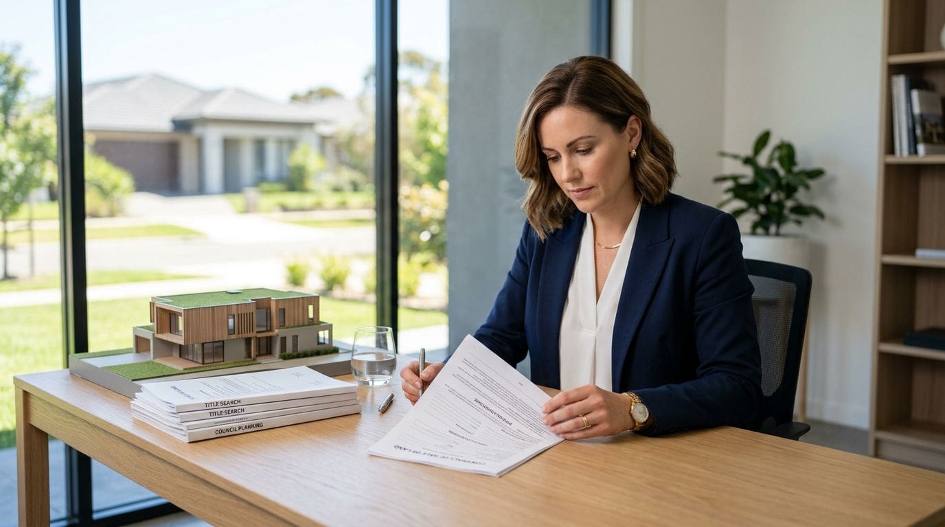 Property Conveyancing Specialists - A lawyer reviewing a contract of sale at her desk